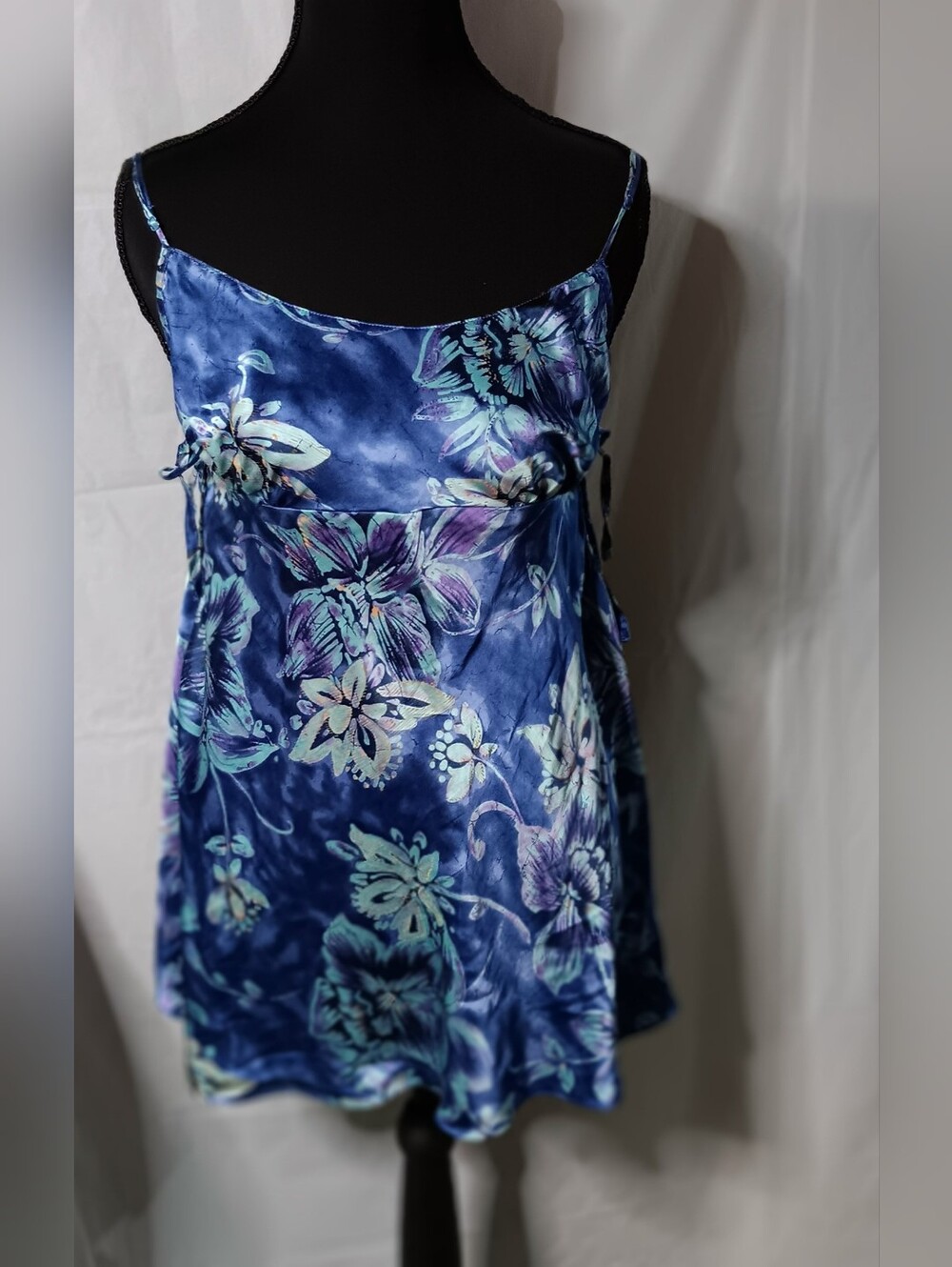 Victoria's Secret Vintage Y2K Large Blue Floral Silk Slip Dress
